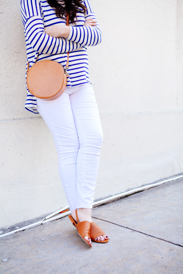 The Great striped tee and Loft maternity white jeans on Kendi Everyday. Maternity Style outfit. 